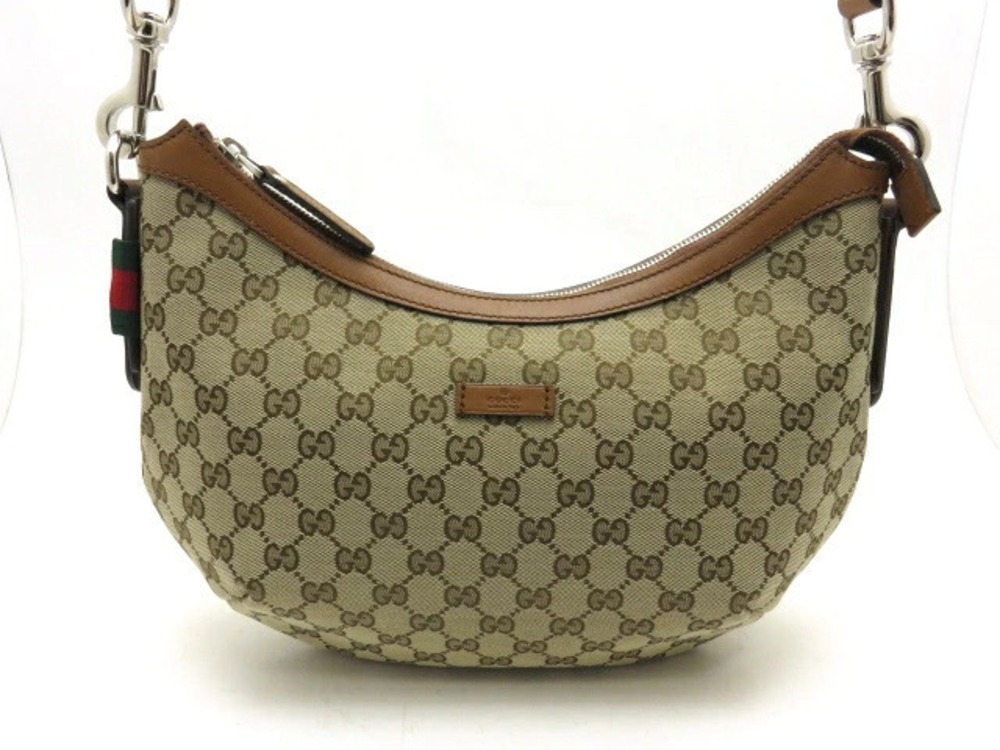 Gucci Shoulder Bag GG Canvas Calfskin Beige Cream Brown